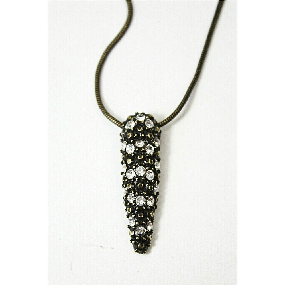 PILGRIM Signed Pendant Necklace 18.5" DANISH DESIGN Bronze Tone Rhinestones Gift
